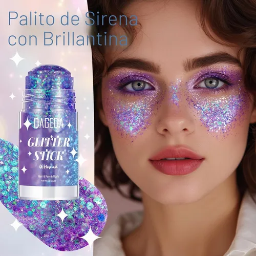 Vista 2 de DAGEDA - Barra de maquillaje con purpurina para el cuerpo de sirena, para el cabello brillante