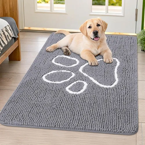 Vista 232 de Smiry Tapete para puerta de perro para patas fangosas, absorbente y Gris y negro