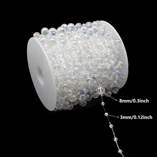 Vista 2 de Guirnalda de Cuentas para Árbol de Navidad de 99 Pies, Hebra de Perlas Artificiales de 3-8mm, Cadena de Cuentas para Manualidades DIY, Bodas