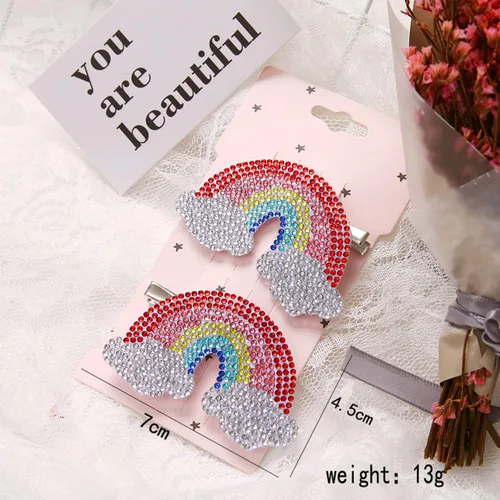 Vista 3 de FRCOLOR Clip de pelo arco iris, 2 unidades, accesorios para el cabello de arco iris para niñas y mujeres, pasadores de pelo lindos sin pasadores