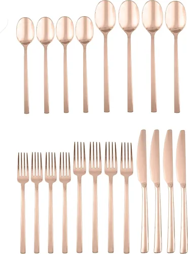 Vista 4 de Cambridge Silversmiths Beacon Juego de 20 piezas, servicio para 4, espejo de cobre/oro rosa