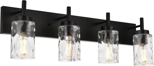 Vista 14 de BONLICHT 2 Apliques de Pared Estilo Casa de Campo Luces de Tocador Modernas Negras Accesorios de Iluminación para Baño con Pantalla de Vidrio Negro