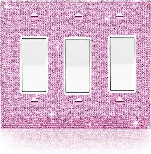 Vista 8 de Diamantes de imitación rosa brillante, placa decorativa para interruptor de luz de palanca simple, placa de cubierta decorativa, cubierta