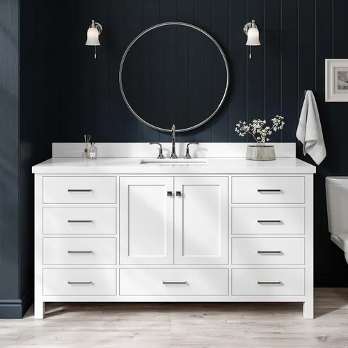 Vista 60 de ARIEL Cambridge - Mueble de baño con lavabo de 42 pulgadas, madera maciza, encimera de cuarzo blanco puro de 1.5 pulgadas, fregadero rectangular