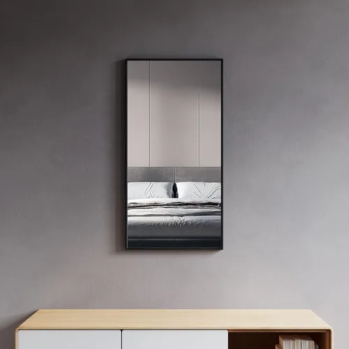 Vista 4 de Dowell Espejo de baño Espejo de pared rectangular con marco de metal Espejo de marco delgado Espejo de tocador de baño moderno - Negro 5004