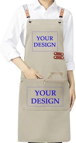 Vista 19 de BeautyWill Delantal personalizado personalizado para hombres y mujeres, delantal de cocina personalizado con bolsillos, nombre, texto, logotipo