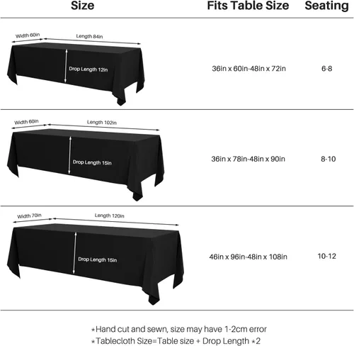 Vista 8 de IVAPUPU 2 manteles rectangulares color negro para mesa rectangular de 60 x 102 pulgadas, impermeables, lavables, resistentes a las arrugas