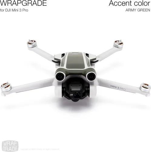 Vista 2 de WRAPGRADE Pegatinas de piel compatibles con DJI Mini 3 Pro Color de acento (verde militar)