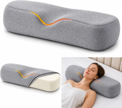 Vista 6 de Almohada de espuma viscoelástica para aliviar el dolor de cuello, almohada cervical ergonómica ortopédica ajustable para dormir con funda lavable