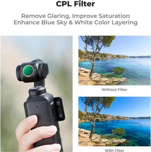 Vista 3 de K&F Concept Juego de Filtros UV/CPL/ND Compatible con DJI Osmo Pocket 3, Juego de 6 Filtros Magnéticos UV+CPL+ND16/PL+ND32/PL+ND64/PL+ND256/PL