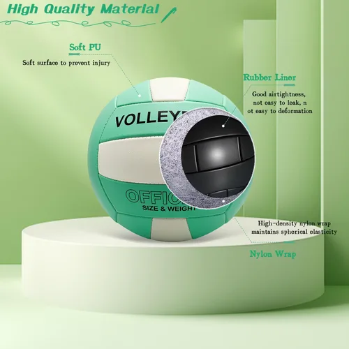 Vista 4 de Balón de Voleibol Tamaño Oficial 5 para Interior y Exterior, Kit de Voleibol Blando de PU Más Grueso con Bomba de Bola para Juego en la Playa