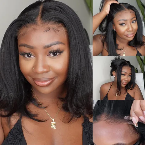 Vista 26 de Nadula Pelucas de cabello humano lacio Yaki sin pegamento con encaje frontal de 7 x 5 pulgadas, nudos invisibles, predepilados, pretodo, 3S, listo