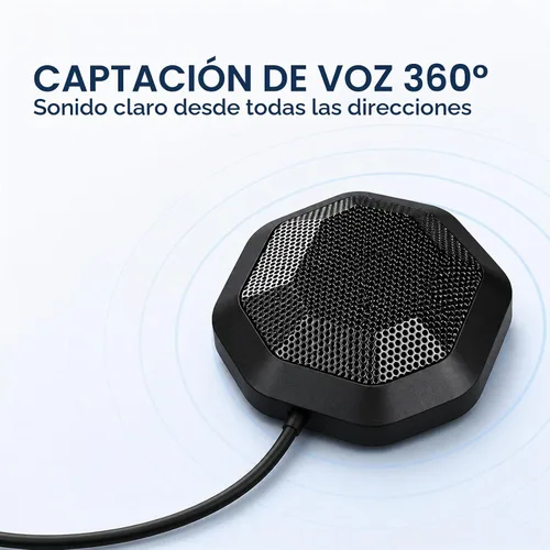 Vista 3 de Micrófono de computadora de 360° para escritorio, micrófono de PC de conferencia USB, tecnología de cancelación de ruido, grabación, Skype, clase