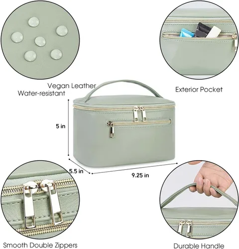 Vista 5 de Wandering Nature Bolsa de Maquillaje, Organizador de Maquillaje de Viaje, Estuche de Brochas Cosméticas para Mujeres en Cuero Vegano Ecológico, M