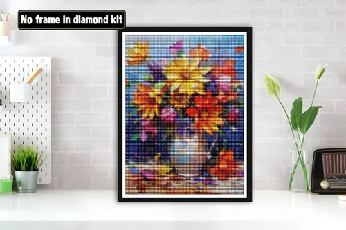 Vista 2 de Bimkole Kits de pintura de diamantes 5D para adultos, pintura al óleo, flores, florero de taladro completo, juego de bordado de diamantes