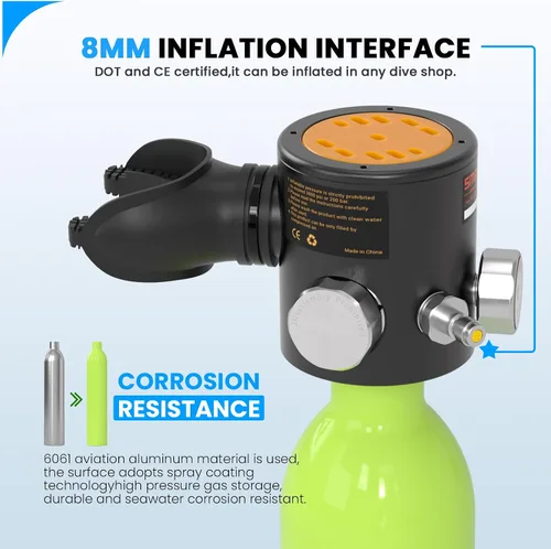 Vista 5 de SMACO Mini tanque de buceo que soporta 6-12 minutos de tiempo de buceo dispositivos de respiración submarina para buceo, mini tanque de buceo
