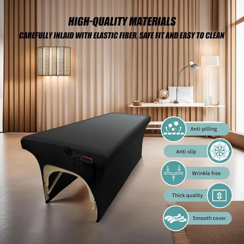 Vista 6 de Funda de Cama de Pestañas Limpiable de Cuero PU para Mesa de Masaje, Funda de Cama de Spa Impermeable y Reutilizable, Libre de Olor y de Alta Negro