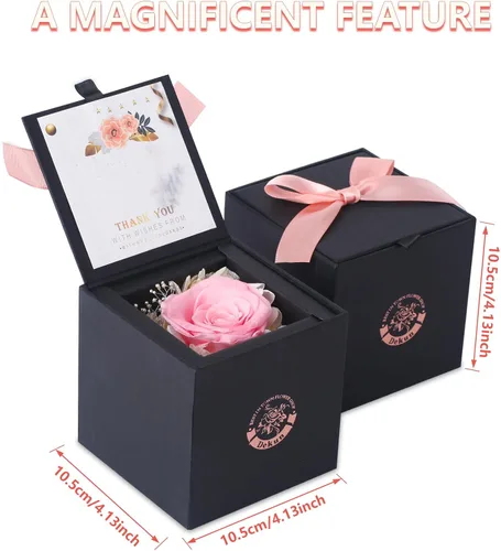 Vista 2 de Caja de regalo de rosas auténticas preservadas, rosas reales, rosas recién cortadas de primera calidad, regalos para el día de la madre y San