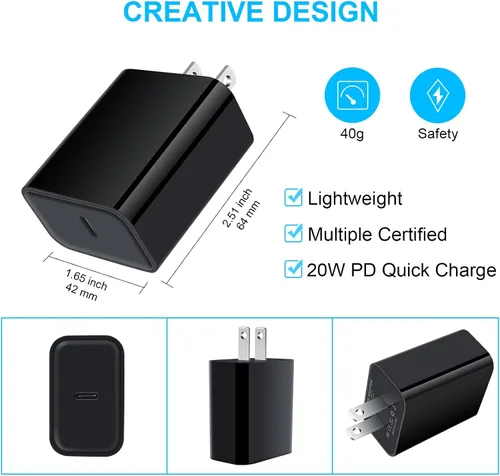 Vista 4 de Cargador tipo C de carga rápida, paquete de 20 W, bloque de cargador súper rápido para teléfono Android con cable USB C a C de 6 pies para Samsung