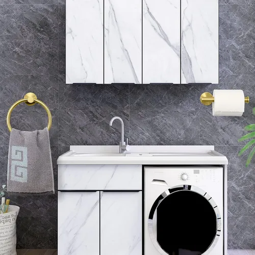 Vista 6 de NearMoon 2 piezas de accesorios de baño, anillo de toalla y soporte de papel higiénico, colgador de toallas de baño de acero inoxidable y soporte