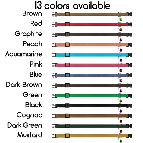 Vista 3 de Muromto Breakaway - Collar de piel suave ajustable para gatos con campana, rosa, marrón, azul, verde, rojo (marrón)