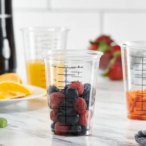Vista 6 de GUSTO Vasos medidores de plástico transparente de 10 onzas [25 unidades] vasos desechables multiusos para hornear, cocinar, resina y mezclar