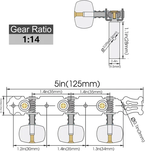 Vista 2 de Mr.Power Afinadores de guitarra, cabezales de máquina de 3+3 juegos de teclas de afinación, clavijas de cuerda solo para guitarra clásica
