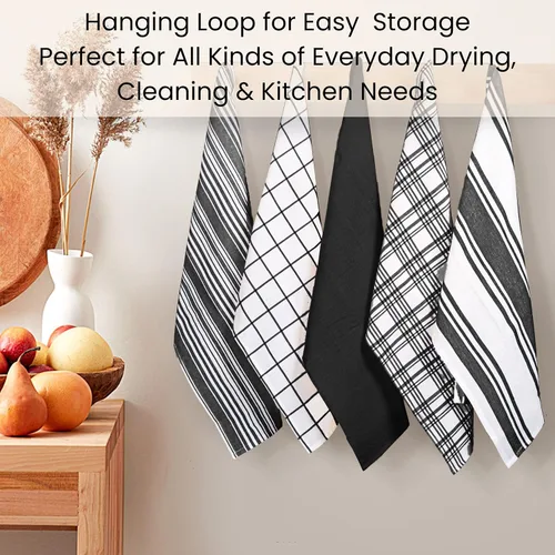 Vista 5 de Cotton Clinic Paquete de 5 toallas de cocina surtidas – Telas suaves absorbentes de secado rápido para mesa y cocina - Toallas de cocina, paños