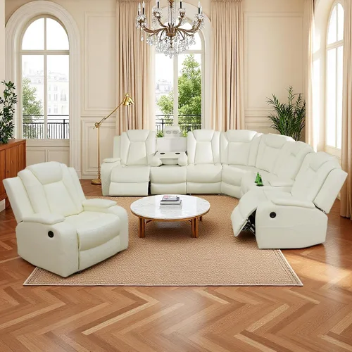Vista 11 de Juego de sofá reclinable eléctrico, sofás reclinables de cuero negro, 3 piezas de sofá reclinable de cuero de aire y silla de dos plazas con luces
