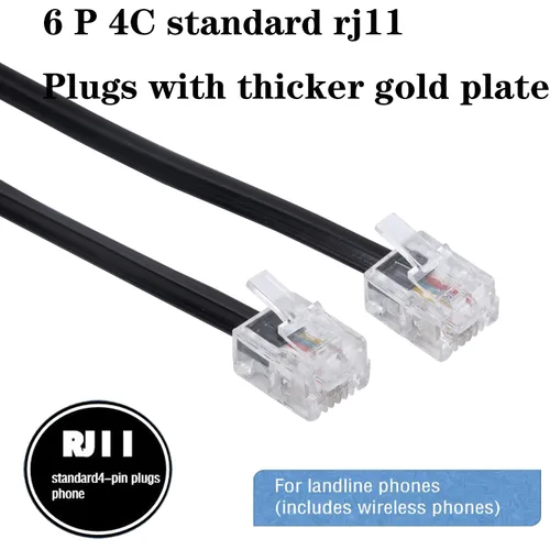 Vista 3 de Cable de extensión para teléfono fijo con enchufe estándar RJ-11 6P4C (3 pies-paquete de 3, negro)