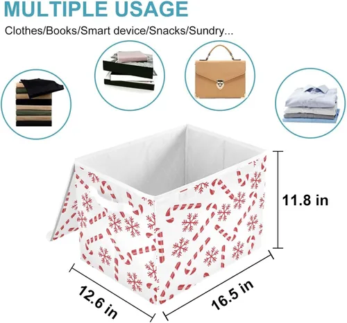 Vista 2 de CaTaKu Contenedores grandes de tela con tapas, cajas de almacenamiento de bastones de caramelo de Navidad con asas para organizar la ropa, cubos