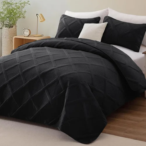 Vista 2 de Exclusivo Mezcla Twin Size Quilt Set, Black Soft Bedspreads with 1 Pillow Sham, Modern Striped Pattern, Lightweight Bedding Set Coverlets for All