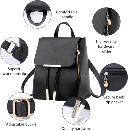 Vista 4 de Pahajim - Mochila de cuero sintético con zíper, casual, a la moda, para mujer