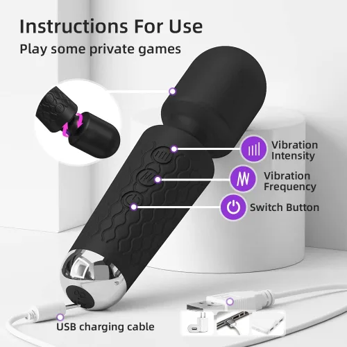 Vista 4 de Masajeador personal de espalda, masajeador de mano impermeable y recargable, 20 velocidades, 8 patrones, masaje de vibración, perfecto para Negro