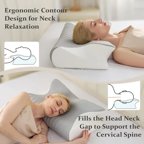 Vista 3 de Almohada cervical para el cuello, espuma viscoelástica de contorno Gris