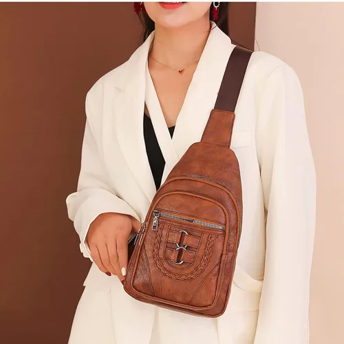 Vista 2 de JRNDNIUO Bolso bandolera de cuero para mujer bolso cruzado de hombro mochila de viaje para hombres y mujeres color marrón grande