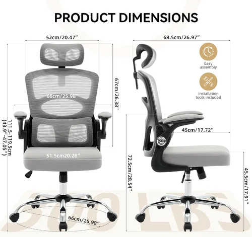 Vista 2 de Ergonomic Office Chair with Lumbar Support & Adjustable Headrest, High Back Mesh Computer Chair 360° Swivel Rolling Desk Chair Swivel Desk Chair for