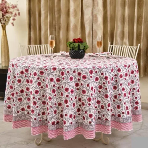 Vista 34 de Mantel redondo con estampado de bloque a mano, 100% algodón, reutilizable, turquesa, verde musgo, 90 pulgadas, mantel decorativo para uso diario