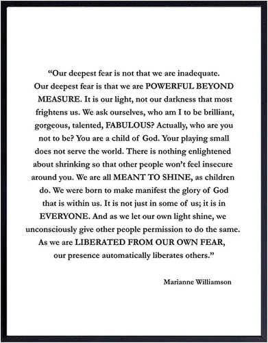Vista 9 de Marianne Williamson Lámina de Arte de Pared con Cita del Miedo Más Profundo - Perfecta para Oficina y Decoración del Hogar - Es un Gran Regalo
