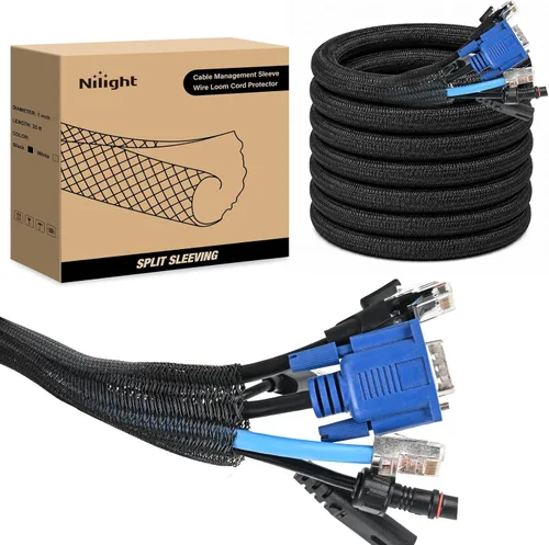 Vista 14 de Nilight - Funda para cable, fundas de gestión de cable de 10 pies - 1/2 pulgada, funda trenzada, telar de alambre autoenvolvente dividido
