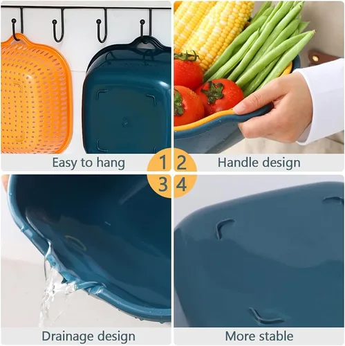 Vista 6 de Cestas de lavado de verduras en la cocina, cestas de frutas apilables multicapa, fregaderos de verduras, colador y lavado de frutas y verduras
