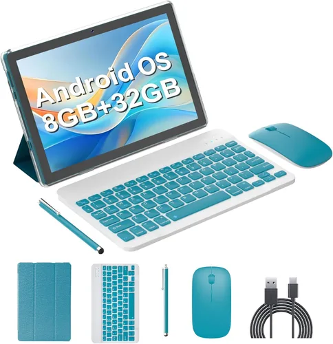 Vista 9 de Tableta Android 14 Tabletas 2 en 1 de 10 Pulgadas Tableta con Teclado, Ratón, Estuche, Lápiz Capacitivo, 10.1" Tab, 8GB+64GB, Soporte de Expansión
