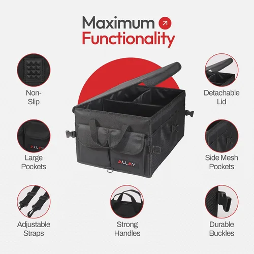 Vista 2 de ALLAY Organizador de maletero para automóvil con tapa, organizador plegable para maletero de SUV, caja de automóvil y almacenamiento con múltiples