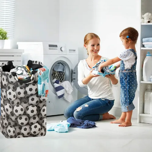 Vista 5 de visesunny Cesta plegable para ropa sucia, pelota de fútbol, impresión 3D, cesta grande para ropa sucia, tela Oxford, organizador de juguetes con asa