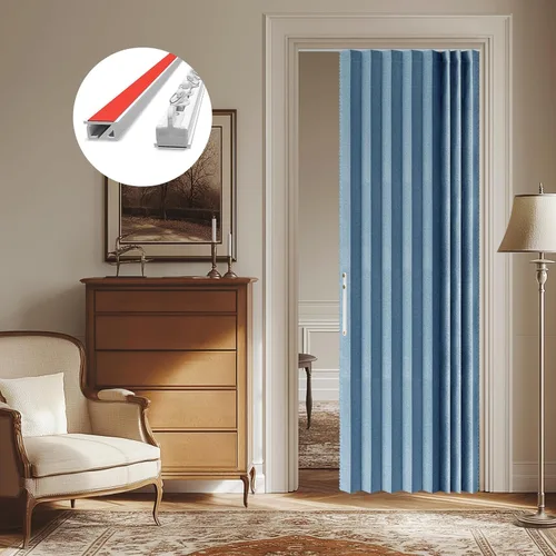 Vista 11 de AJAZZ Cortinas 100% Opacas para Puertas Corredizas de Entrada, Puertas de Acordeón para Entrada, Cortina Magnética para Puerta de Dormitorio Sala