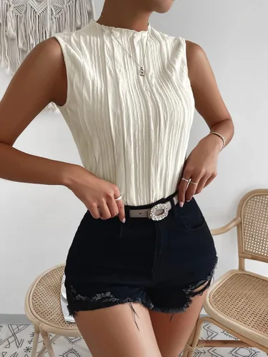 Vista 3 de Verdusa Camiseta sin mangas con cuello alto falso y textura para mujer