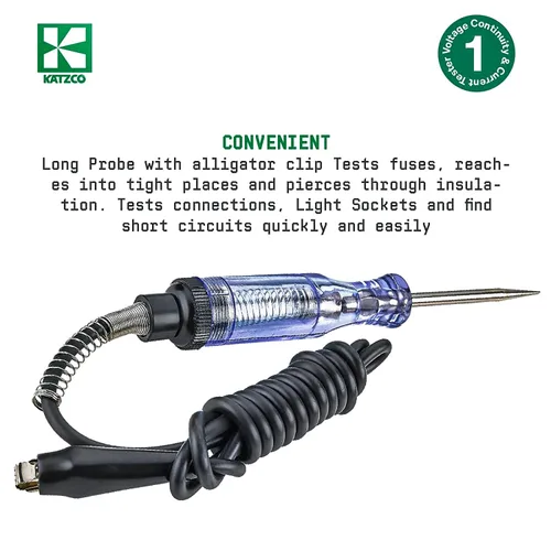 Vista 2 de Probador de continuidad de voltaje y corriente – 6-12 V CC – 24 V CA – Resistente – Cable de 54 pulgadas – Luz indicadora – Probador eléctrico