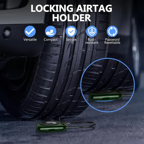 Vista 3 de Compatible con Apple AirTag Secure Lock con cable de alambre, candados de equipaje combinados de 3 dígitos, cuerpo de aleación ultra duradero, funda
