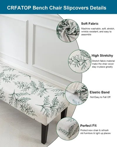 Vista 3 de CRFATOP Funda de cojín rectangular estampada para banco de comedor, elástica, extraíble y lavable, protector de banco tapizado para comedor, sala
