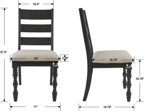 Vista 2 de Kmax Juego de 2 sillas de comedor de granja, silla de cocina rústica tapizada con respaldo de escalera, silla de madera natural con patas de columna